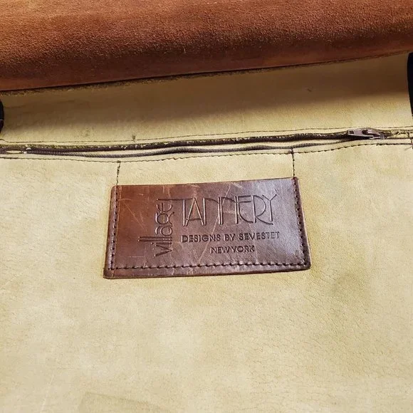 Vintage VILLAGE TANNERY by Sevestet Brown Thick Leather Briefcase Messenger Bag